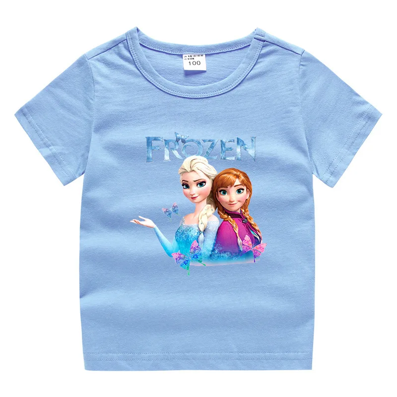 

Frozen Kids Baby Girls Clothes Anna Elsa Princess Cartoon Print T Shirt Funny Child Girl Boy Short Sleeve 100% Cotton Custume