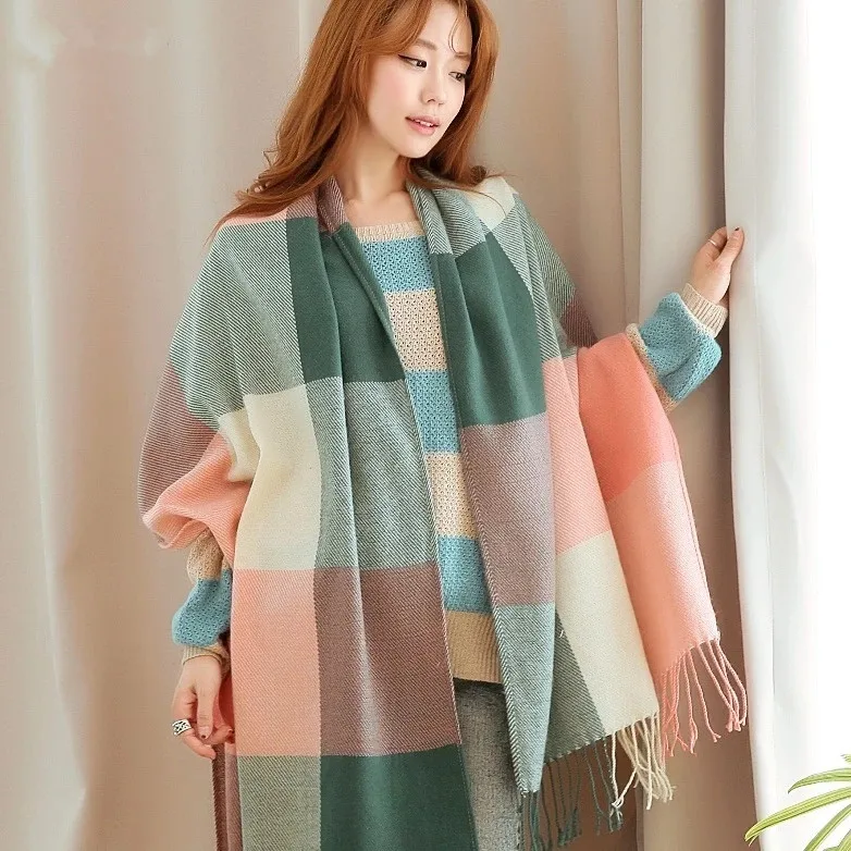 

Winter Scarf Women Warm Foulard Solid Scarves Retro Plaid Fashion Casual Scarfs High Quality Wraps Cashmere Drop Shipping