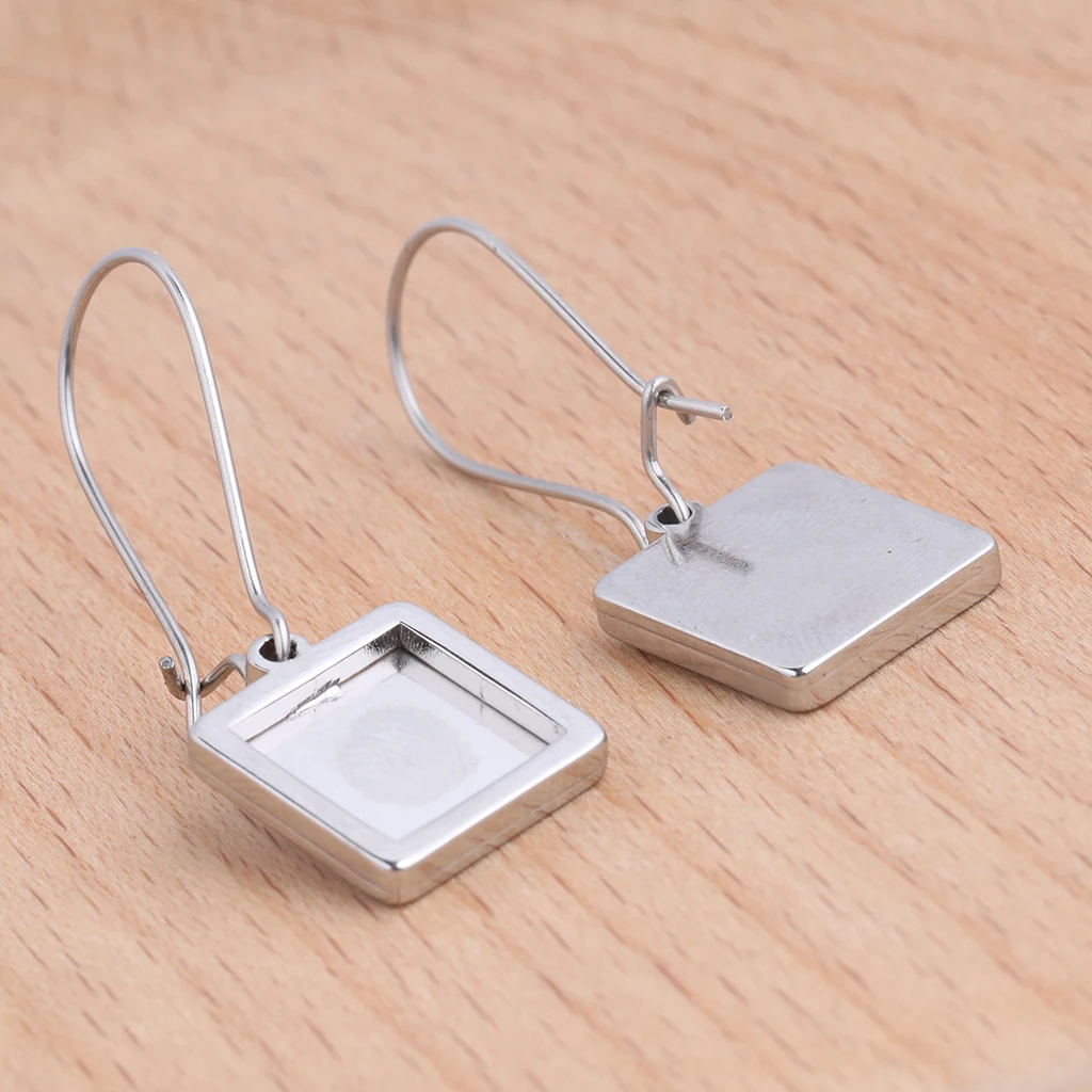 10pcs 10mm 12mm 15mm square cabochon earring base settings stainless steel ear hooks findings for jewelry making | Украшения и
