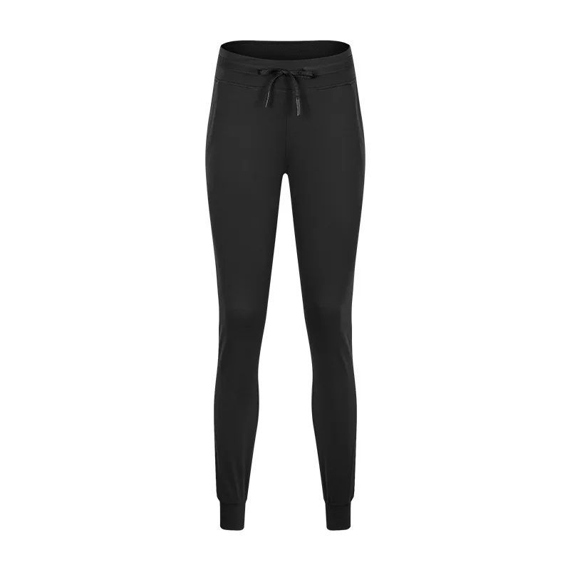 Black Женские Мягкие штаны для йоги, бега, отдыха, бегунов, с боковыми карманами, обнаженные ощущения, на завязках, тренировочные штаны - Цвет: Black