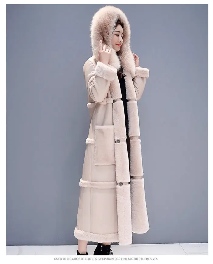 Одежда из хлопка, Женская мода, зимняя парка, Корейская Двусторонняя куртка из овечьего меха, длинная толстая зимняя кожаная куртка f2089