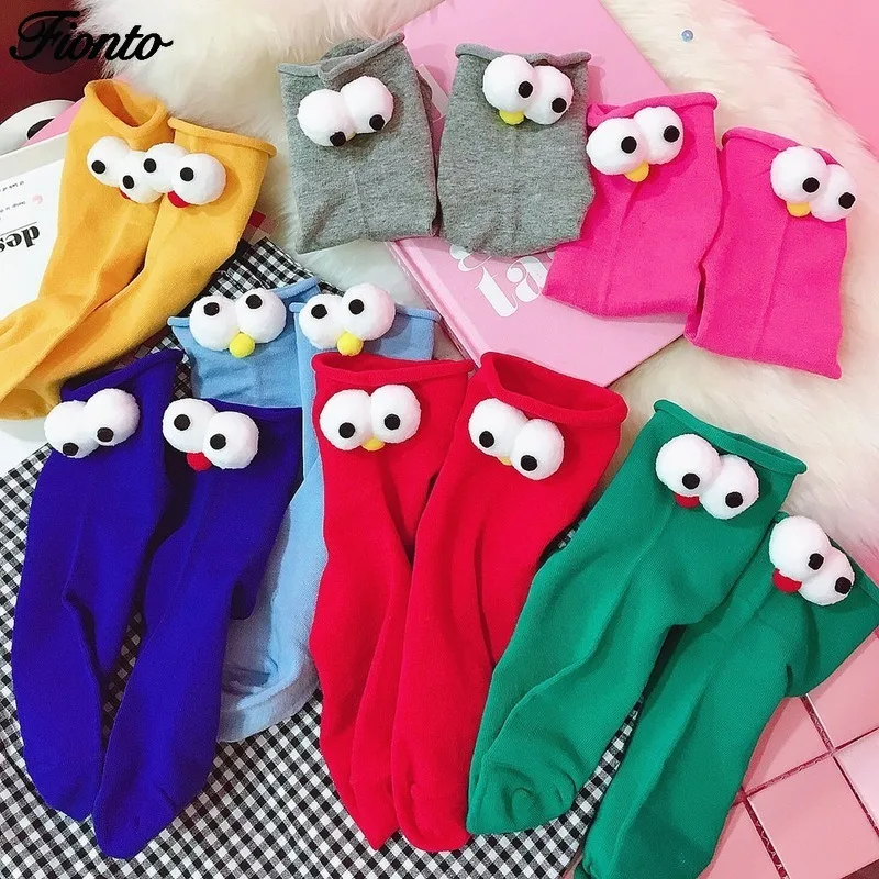 FIONTO осенне зимние милые женские носки с объемным рисунком большого глаза