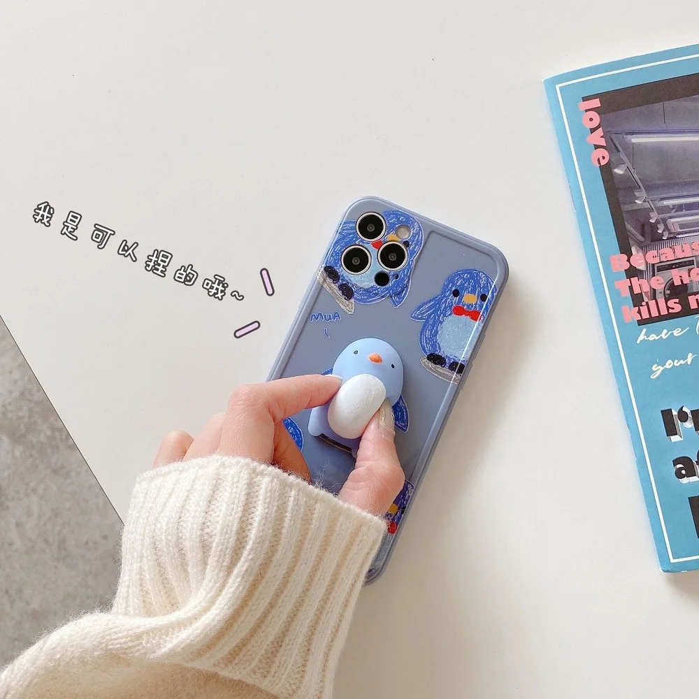 

3D Cartoon Penguin Soft Silicone Phone Case For iPhone 12 Mini 11 Pro Max X XS Max XR 8 7 Plus SE2020 Stress Reliever Back Cover
