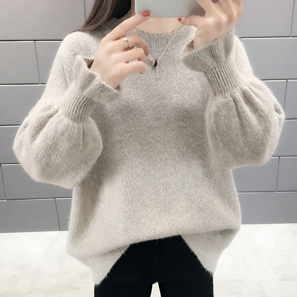 

Sweater Women 2020 New Pullover Solid Color Slim Female Early Autumn OutWear Fashion Casual All Match Lantern Sleeve Fall