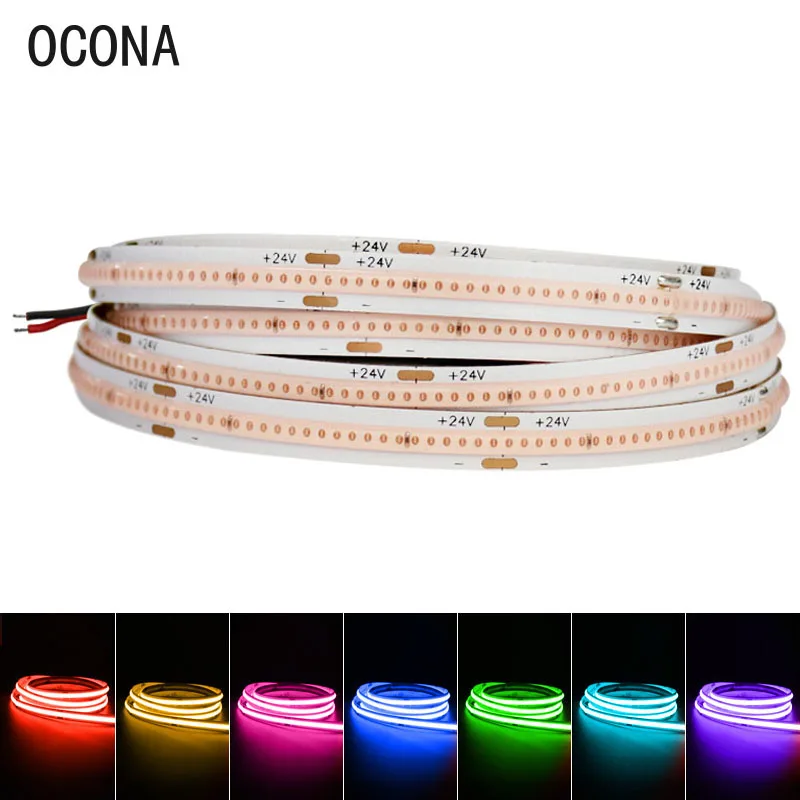 

480LEDs Multi-Color COB LED Strip Lights 12V 24V 8mm Flexible Ribbon Diode Tape Car Decor Bedroom Wall Light Cute Pink/Purple