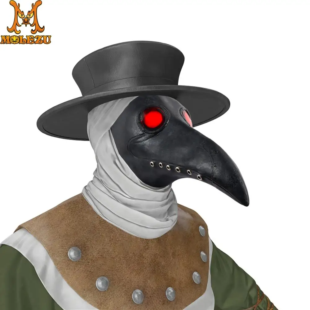 Molezu Хэллоуин заклепки черная маска с клювом ужас латексная для косплея Чумного