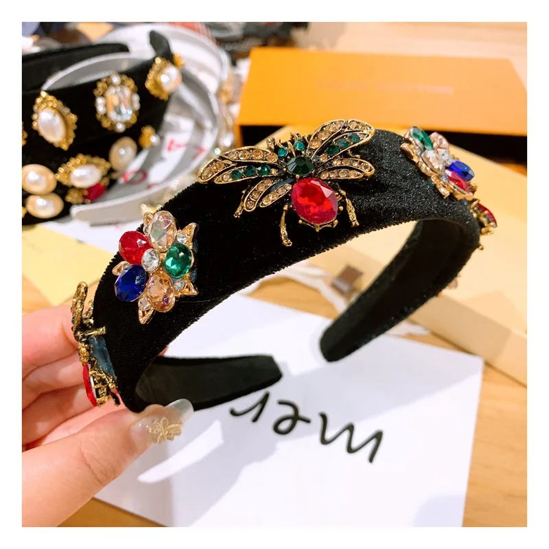 

Colorful Gem Baroque Headbands For Women Diamond Hair Accessories Pearl Headband for Girls Crown Flower Hairbands Head Wrap