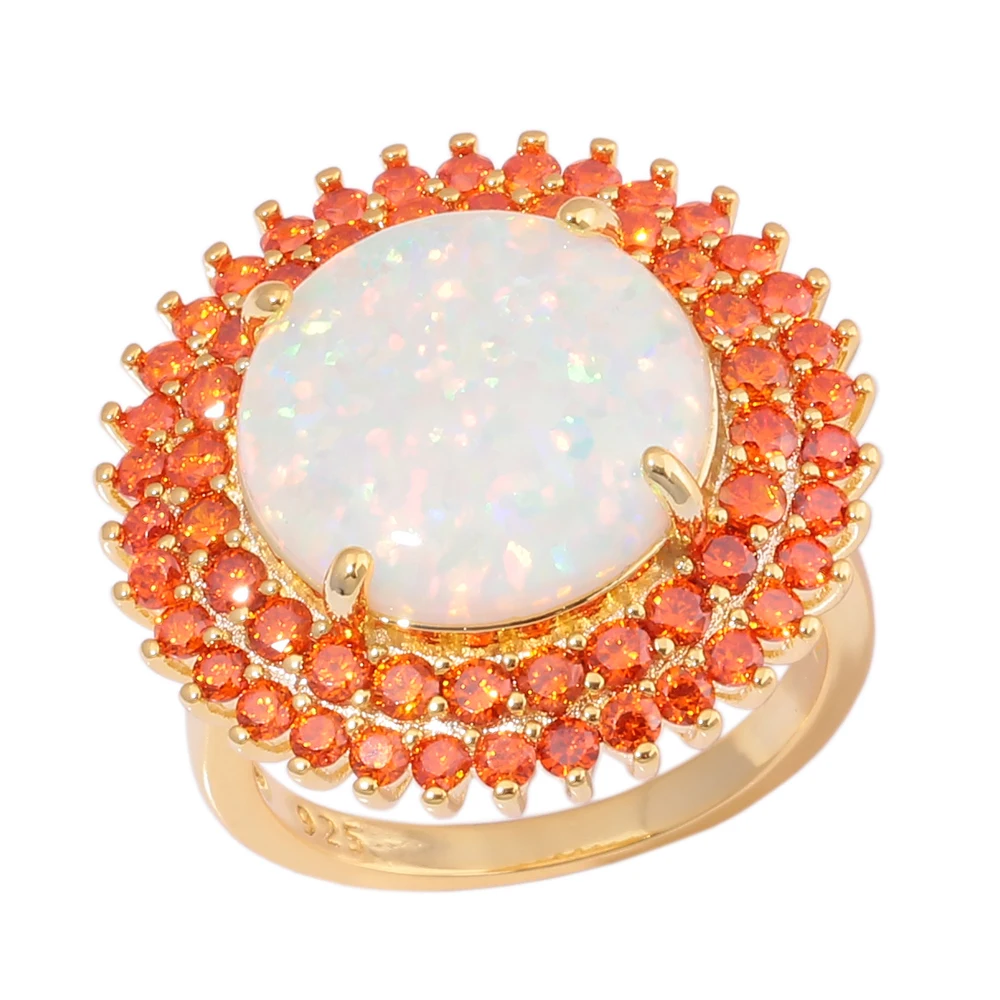 Женское кольцо для помолвки CiNily из белого огненного опала с оранжевым цирконием