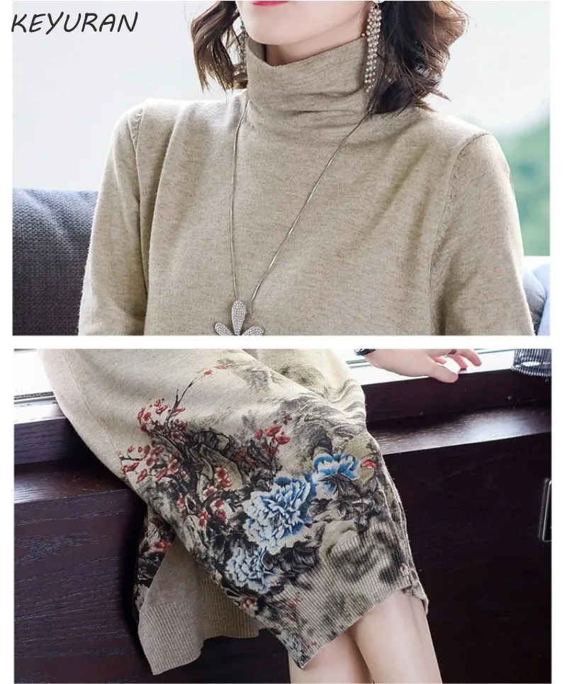 2019 осень зима новый корейский Печатный женский длинный свитер платье свободный