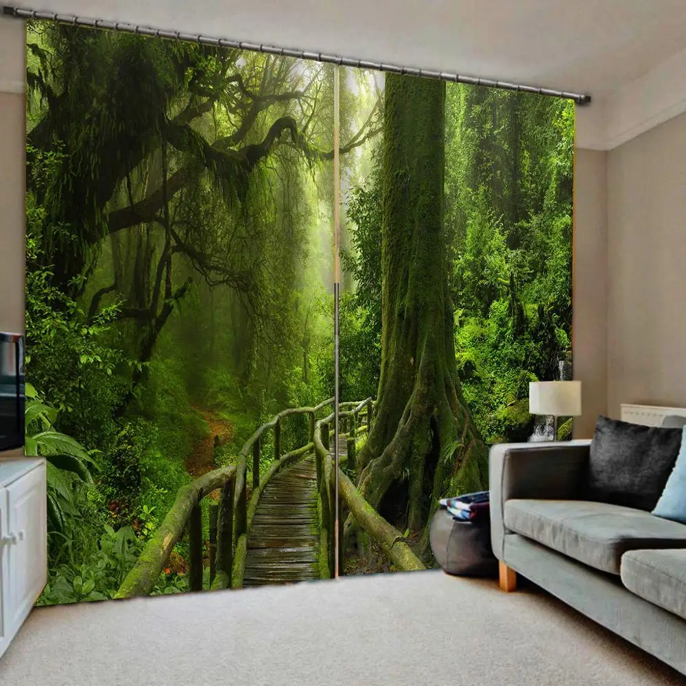 

Custom Curtain Drapes Photo Forest path scenery Curtains For Living Room Bedroom 3D Blackout Curtains