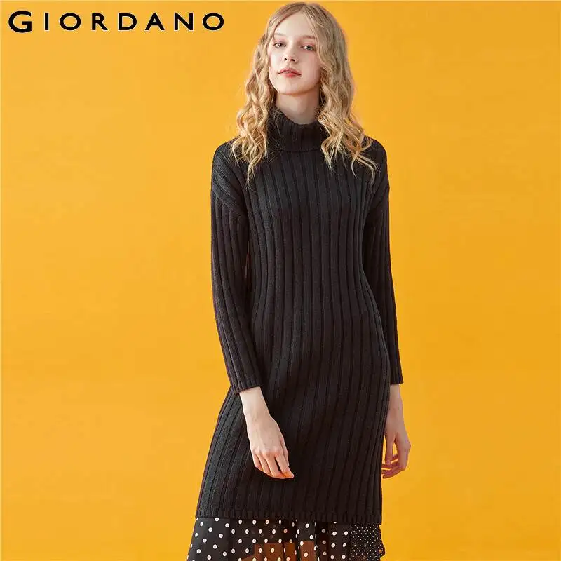 Giordano женское платье с высоким воротом контрастного цвета с длинными рукавами Vestidos 12 иглы вязание теплый халат Femme 05469888