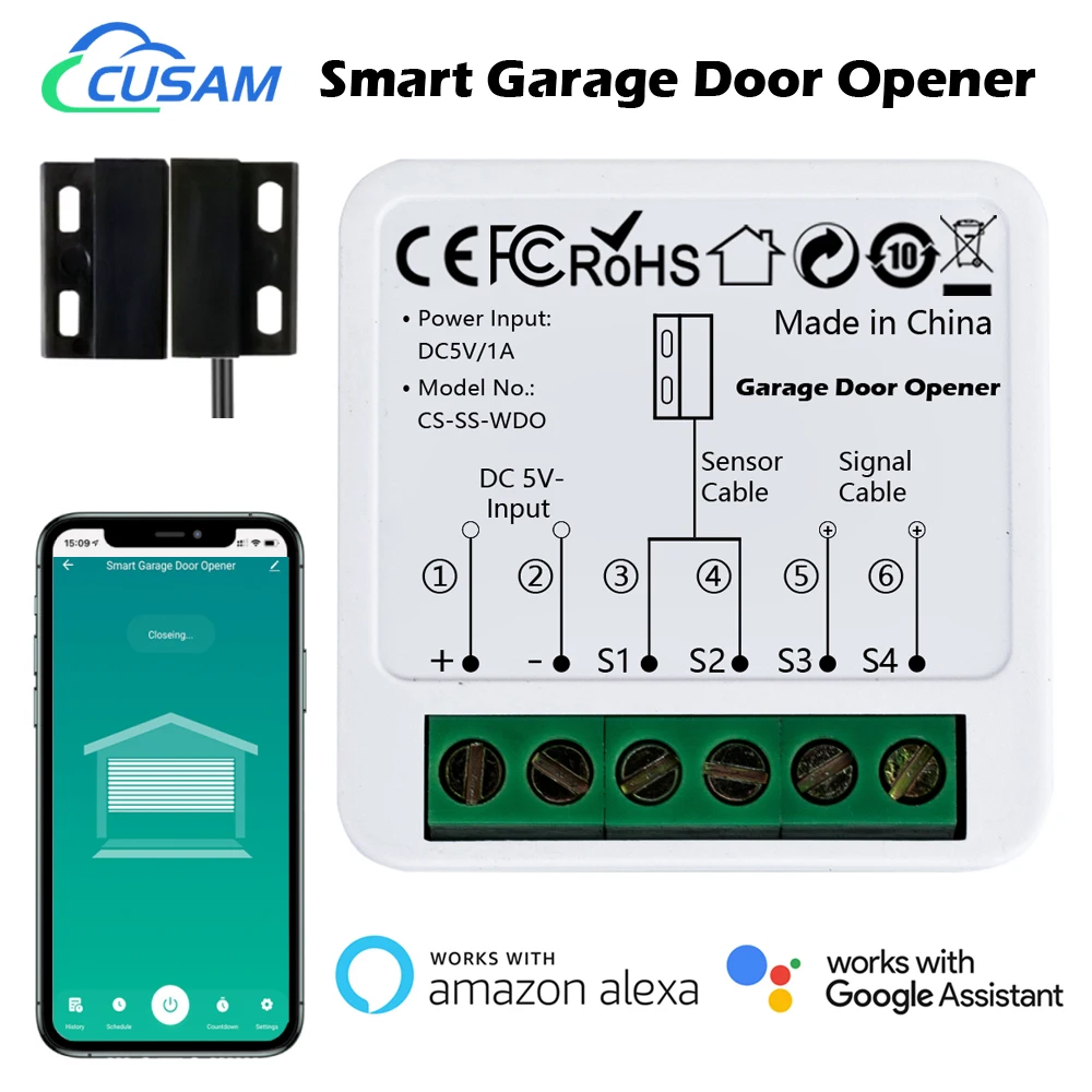 

WiFi Smart Garage Door Opener Tuya App Remote Control Module Switch Works with Alexa Google Assistant Siri Shortcut