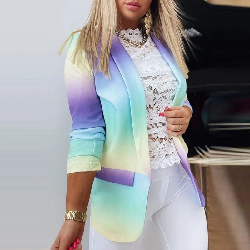 

Colorful Blazers Spring Autumn Casual Long Sleeve Coat Butterfly Printed Women Casual Blazers Office Lady Suit Jacket Streetwear