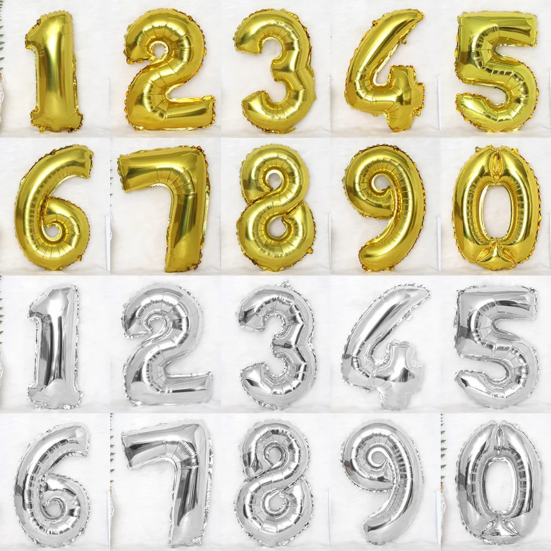 

16Inch Number Aluminum Foil Balloons Film Gold Silver Arabic Digital Balloon 0-9 Child Adult Birthday Party Digit Figure Balloon