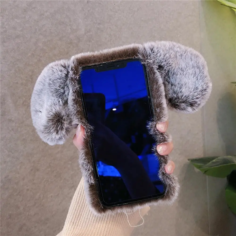 3D Fluffy Plush dog Phone Case For iPhone 13Pro MAX 12 11 X XR XS 7 8Plus Soft Warm Fur Hairy Rhinestone Back Cover | Мобильные