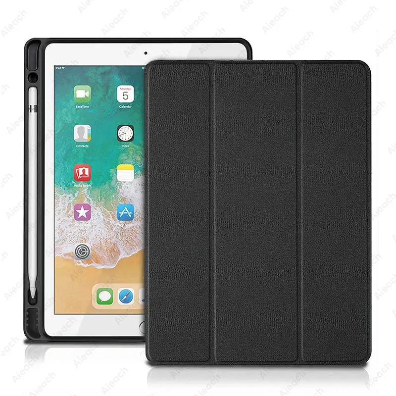 Чехол для iPad Pro 10,5 со встроенным карандашом, умный кожаный мягкий силиконовый тканевый чехол для Apple iPad 10,2 Air 3 - Цвет: Black