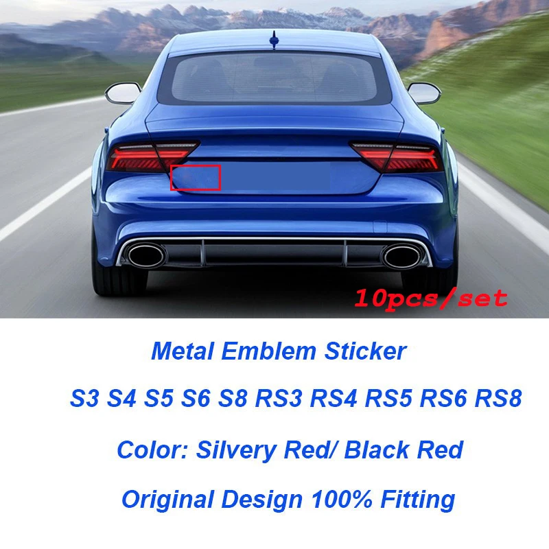 

10pcs/lot for A1 A2 A3 A4 A5 A6 A7 A8 Q1 Q3 Q5 Q7 Car Styling 3D Metal Emblems Sticker Car emblem body sticker