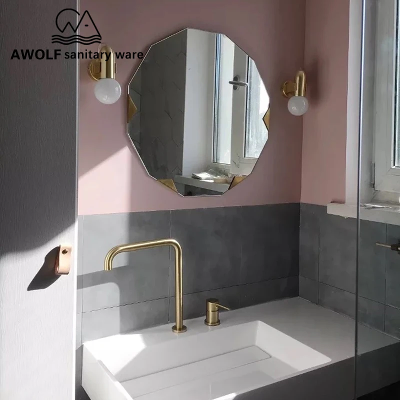 Solid Brass Brushed Gold Basin Faucet 2 Pcs Bathroom And Kitchen Vessel Sink Chic Hot Cold Mixer Tap Deck Mounted ML8050 | Обустройство