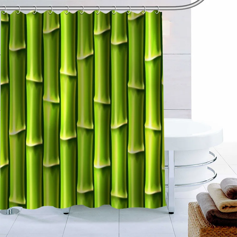 

ShunQian Bamboo And Stone Shower Curtain Polyester Fabric Bath Screens Curtains For Bathroom 3D Waterproof Bath Curtain Hook