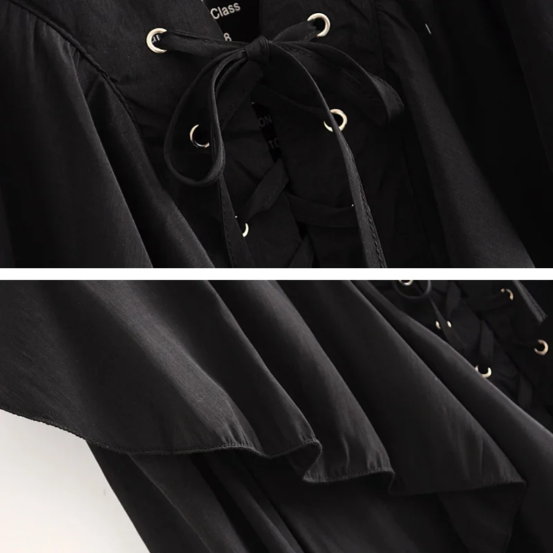 

Women Cotton Blouse Elegant Spring White Sexy V-neck Lace up Female Ruffled Crop tops 2020 Autumn New Casual Black YNZZU YT792