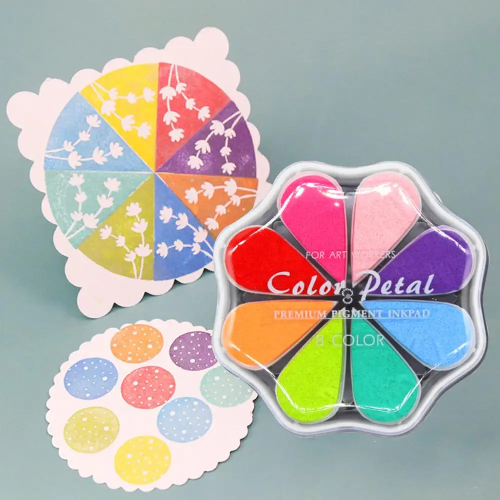 

8 Color Craft Rainbow Finger Ink Pads Stamps Rubber DIY Pad