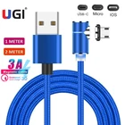 Магнитный кабель быстрой зарядки UGI 3A QC3.0, кабель USB C Type-C для XIaomi, кабель Micro USB, мобильный телефон, аксессуары, угол обзора 90 , синий