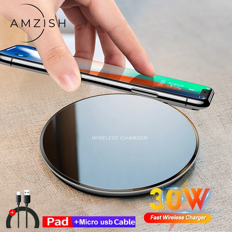Amzish 30 Вт Qi Беспроводное зарядное устройство для iPhone 12 11 Pro Xs Max Mini X Xr 8 Samsung s8 s9 s10
