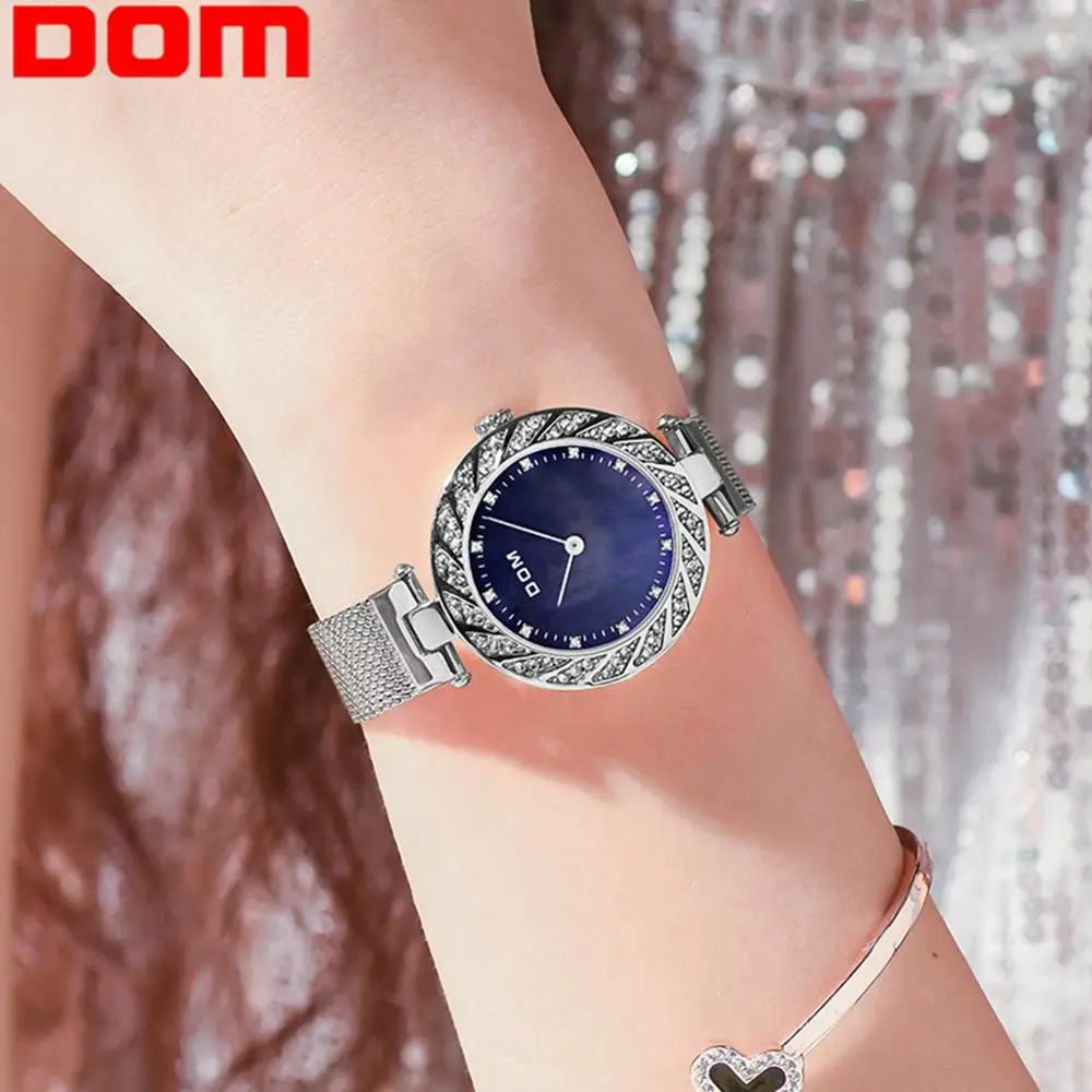DOM ультра тонкие женские часы брендовые роскошные водонепроницаемые розовое