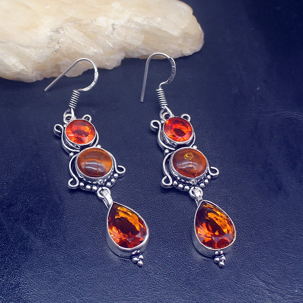 

Gemstonefactory большая акция 925 Серебряный винтажный Балтийский Янтарный медовый топаз женские подарки висячие серьги 20212358