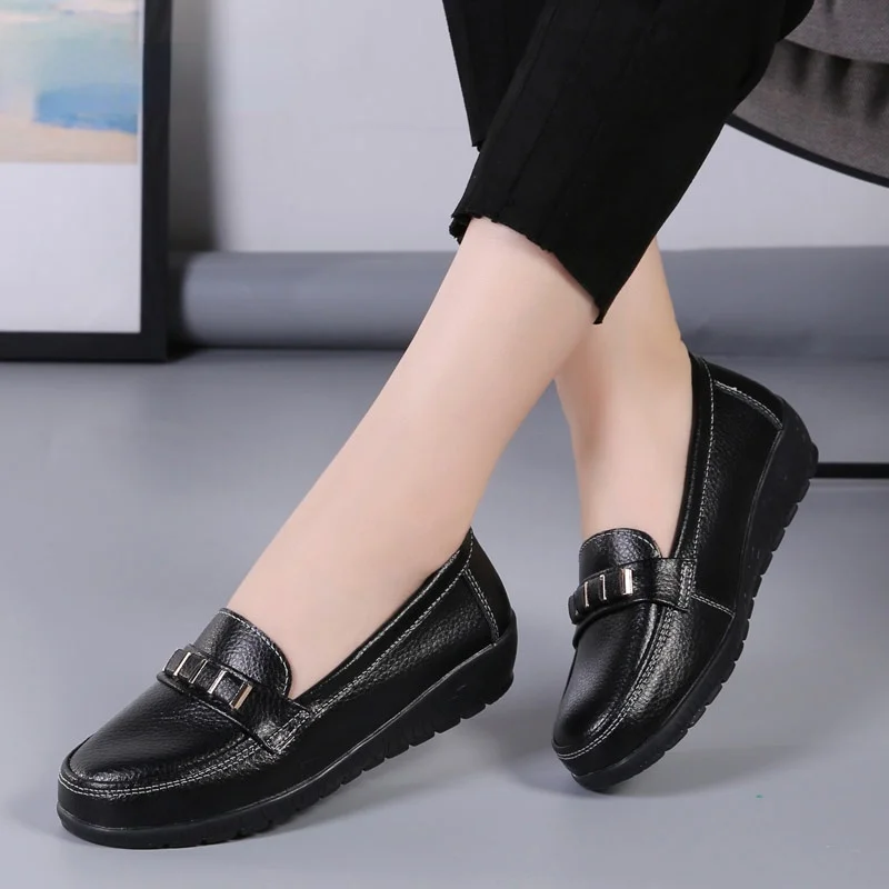 Ladies Shoes 2022 New Fashion Flats Women Shoes Genuine Leather Loafers Non-slip Solid Color Flat Shoes Woman Zapatos De Mujer
