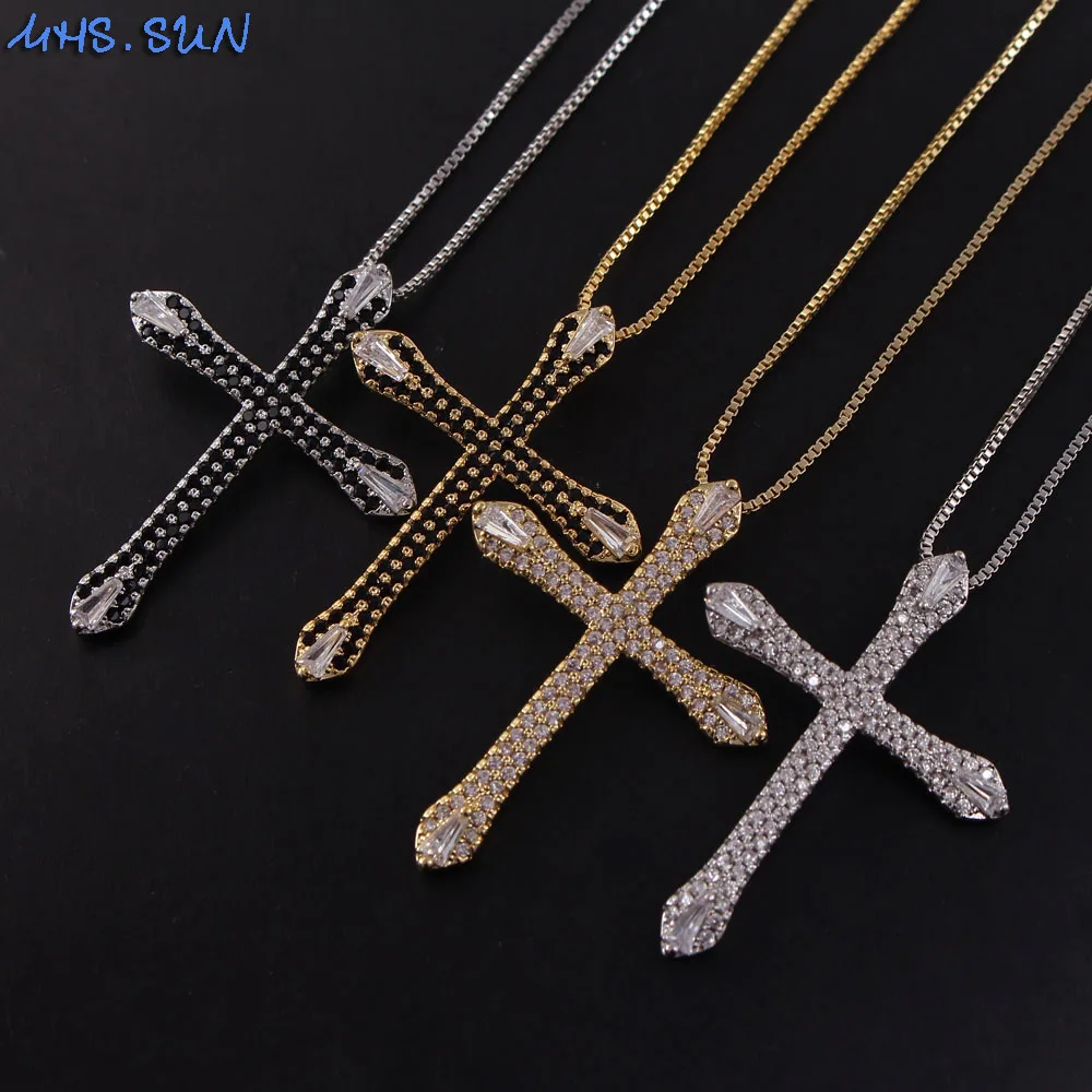 Ожерелье с кулоном "MHS.SUN Cute Zircon Cross", украшенным модным цепочкой, инкрустированным AAA CZ, в трендовом стиле, для женщин и девушек, 1 шт.