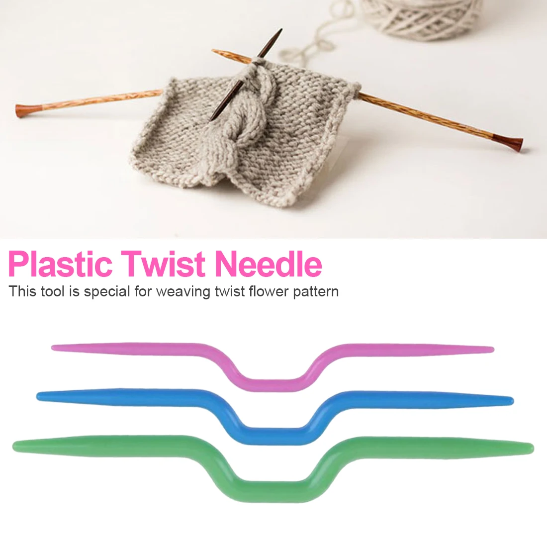 

3pc Curved Twist Weaving Crochet Hooks Needles Scarf Sweater Plastic Knitting Tool Sewing Accessories
