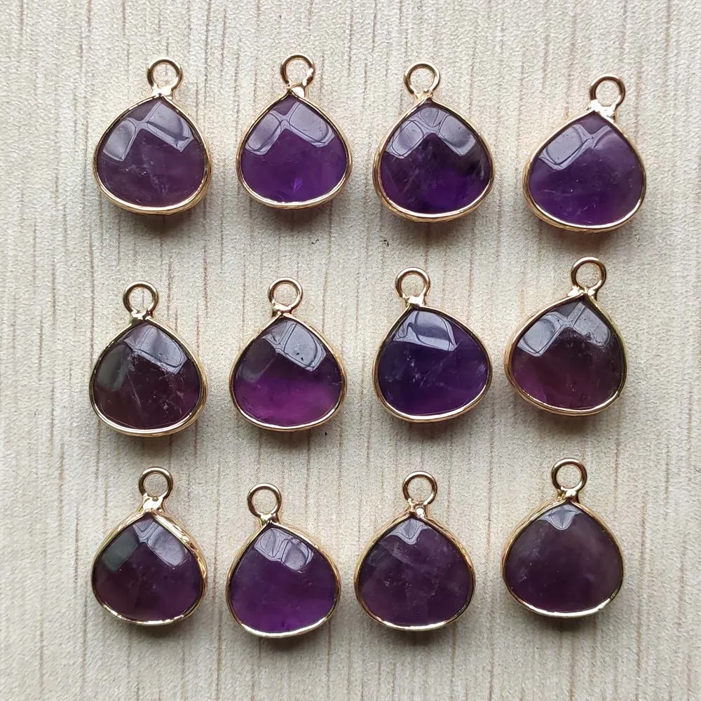 Оптовая продажа 12 шт./лот натуральный аметист камень в форме капли воды золотого