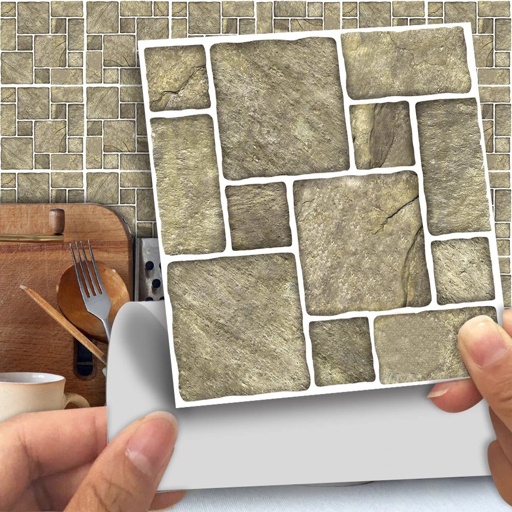 

10 см/15 см x 25 шт. коричневый камень мозаика ПВХ водонепроницаемый самоклеющиеся настенные стикеры плитка наклейка для кухни Ванная комната м...