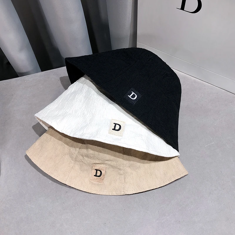 

Web celebrity niche bucket hat summer D letter embroidered thin sunshade versatile show thin fisherman hat female INS tide