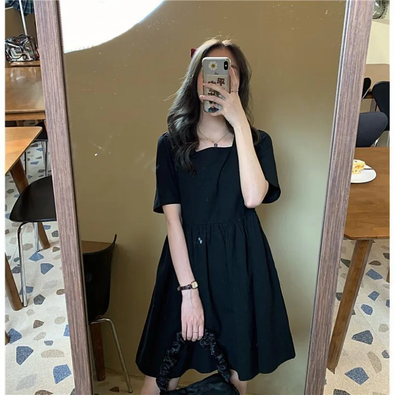 

Taro Purple Lavender Dress Female Belly Small Skirt 21 Summer New Fashion Little Man French Square Neckline Skirt Western Style