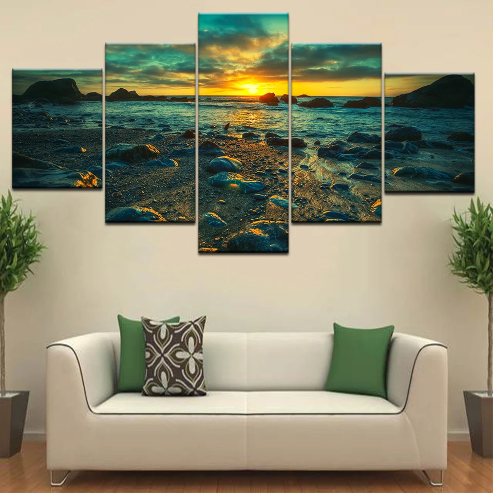 5 Pieces Modular Wall Paintings Beach Sunset Landscape Canvas Painting Print Poster Frame Decor Art Modern Artwork | Дом и сад