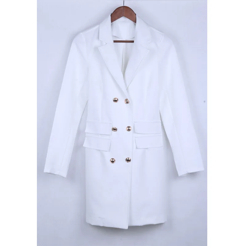 

Spring Autumn Elegant White Buttons Blazer Dress