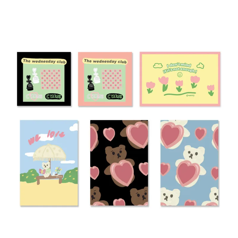 

Cartoon Cute Bear Tulip Decorative Pictures Korean Ins Writable Postcard Diy Room Decor Poster Card 6 Sheets Kawaii Photo Props
