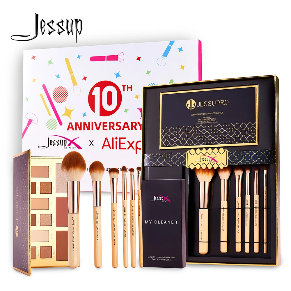 Precio Jessup-kit De Maquillaje Para Uso Diario, Incluye 6 Uds. De Cepillos De Bambú, Paleta De Sombra De Ojos Y Limpiador De Cepillo, Mango De Bolsa De Papel
