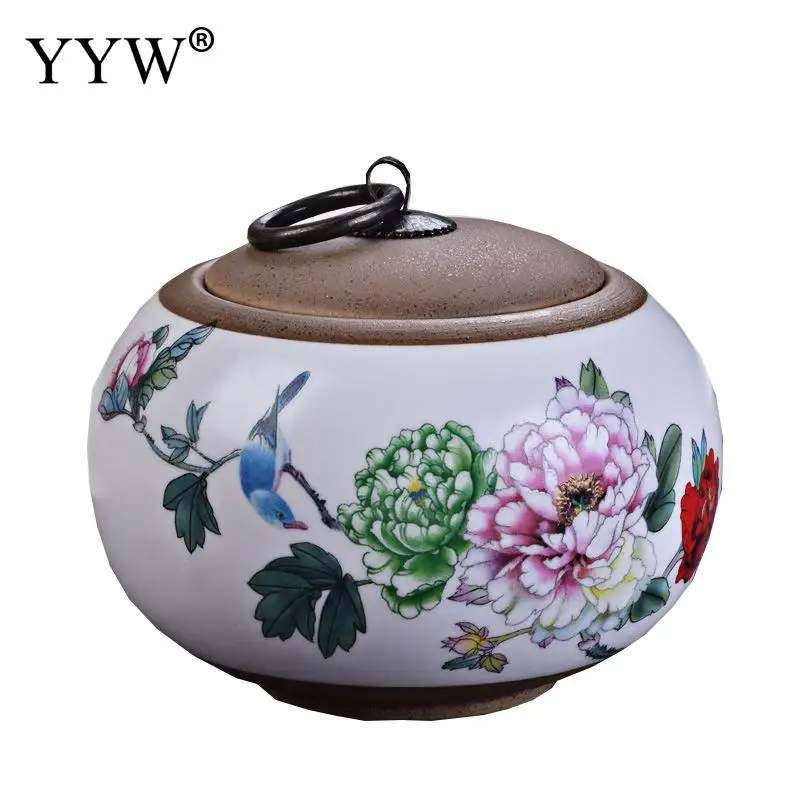 

Tea Caddies Flower Tea Box Canister Sugar Tea Tin Can Storage Seal Tea Container Khaki Ceramic Tea Caddy Theedoos Modern Caddies
