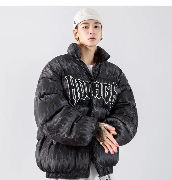 

LACIBLE Men Down Jakcet Puffer Jacket Zipper 2020 Hip Hop Letter Embroidery Parka Jackets Streetwear Coats Winter Harajuku Black