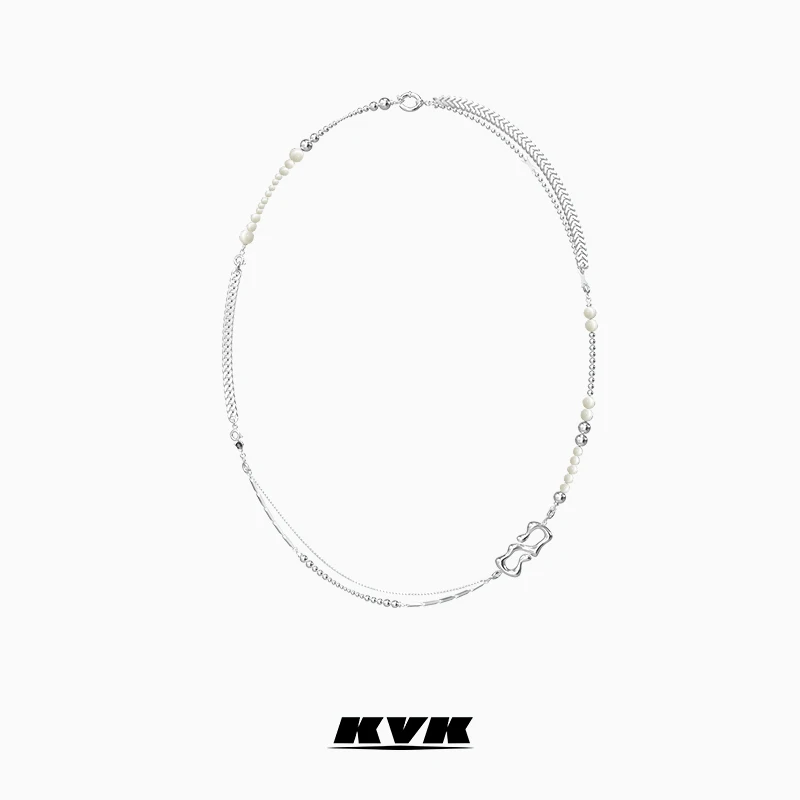 

KVK2021 new white jade abstract elements combination long necklace light luxury niche design advanced sense collarbone necklace