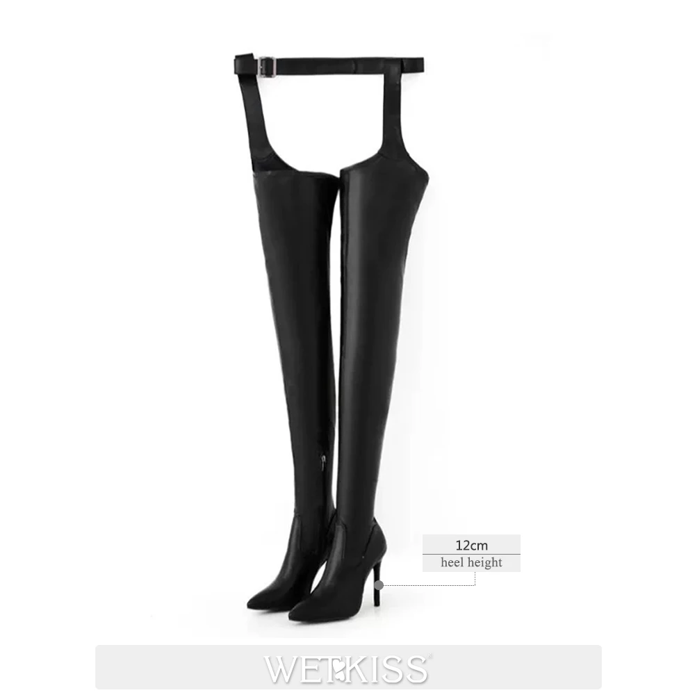 

WETKISS 2020 Sexy Waist Buckle Strap Stiletto High Heels Women Boots Over The Knee Thigh High Boot Pointed Toe Shoes Winter