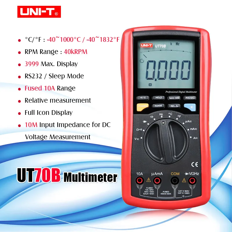 UNI-T UT70B ЖК-цифровой мультиметр автоматический диапазон частоты проводимости Логический тест транзистор температура аналоговый дисплей
