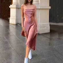 Vestido de satén Sexy para mujer, elegante Vestido de fiesta con tirantes finos, ajustado, sin espalda, informal, para discoteca, Invierno (2)