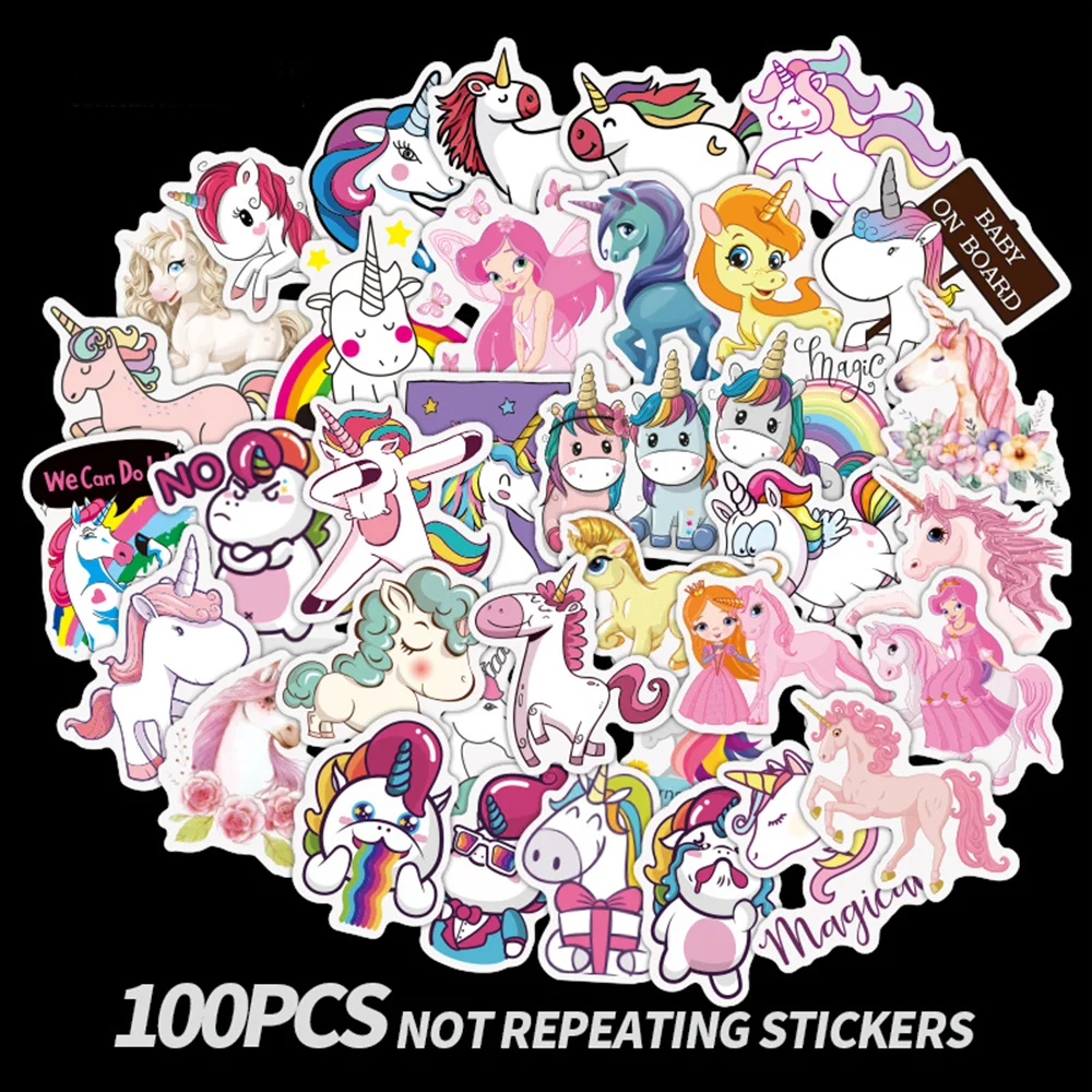 

100pcs Unicorn Cute Graffiti Customized Adhesive Stickers For Stationery Car Computer Bike Helmet Sticker Craft Supplies