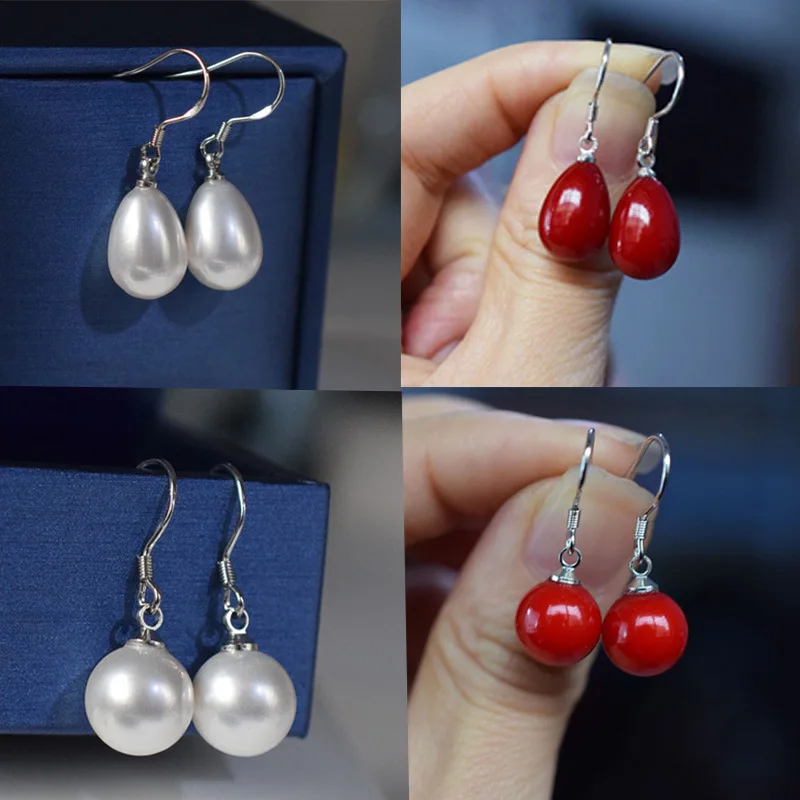 

Pearl earrings Korean style 925 silver fashion simple red drop pearl ear hooks korean earrings earrings trendy 2020