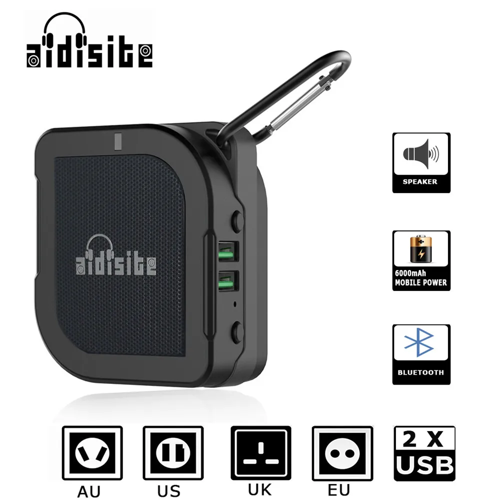 AIDISITE Bluetooth динамик 6000 мАч Мобильная мощность с Международный адаптер для