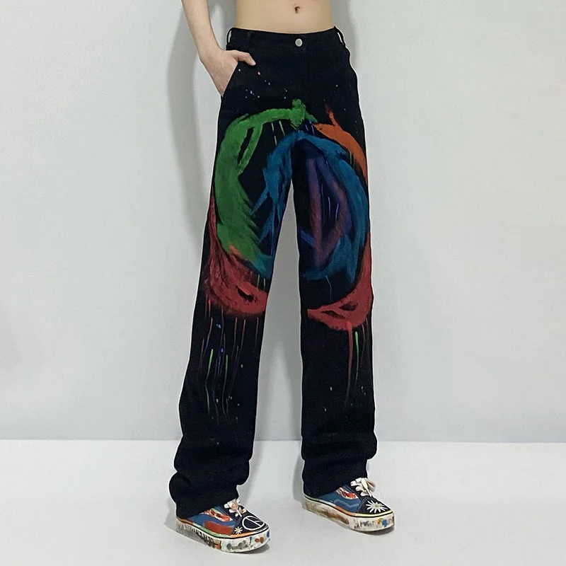 

Streetwear Graffiti Jeans Women's Autumn 2022 New High Waist Hip Hop Loose Straight Denim Pants Female Tide